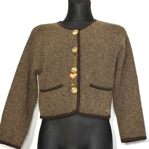 Vintage 90er Floral bestickter Trachten Blazer aus Wolle - Damen Landhausjacke Größe Medium