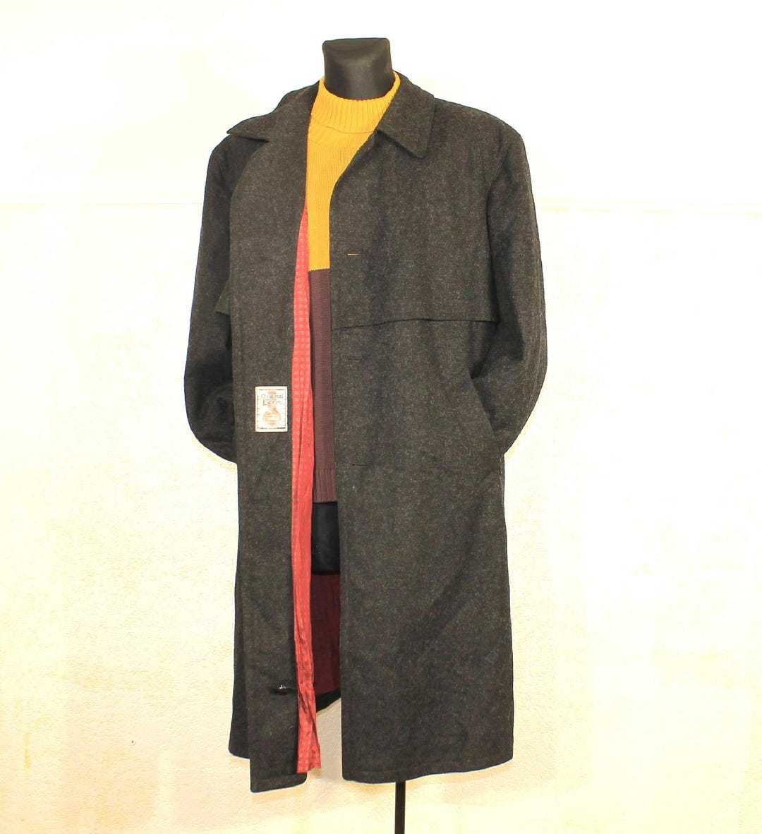 Wool Overcoat Men Charcoal: Vintage 1980s Bavarian Loden Long