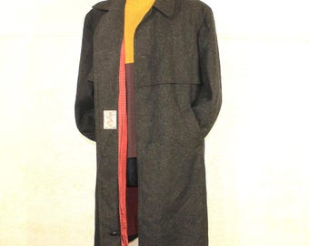 Wool Overcoat Men Charcoal: Vintage 1980s Bavarian Loden Long