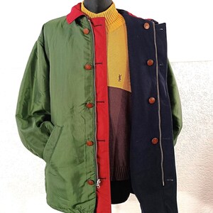 navy wool coat Green Reverse Padded: Reversible Double Sided Large Raincoat