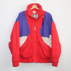 Doudoune de ski rétro années 80 rouge et blanche à motif cerf, taille S homme