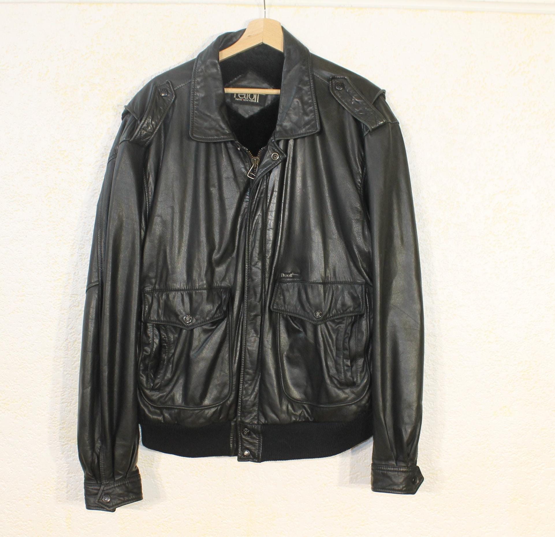 Vintage A2 Petroff Aviator Black Leather Flight Jacket - Medium