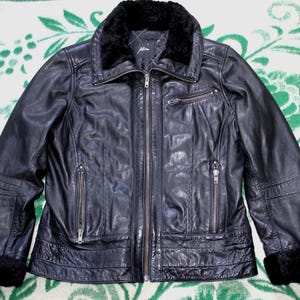 Veste de moto courte en cuir noir vintage des années 80 – Jofama pour femme, style motard steampunk, taille M