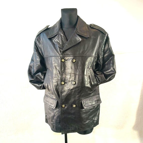 Men's Black Leather Double-breasted Trench Coat - Bonaventure