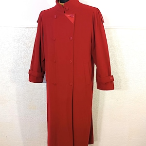Vintage Red Wool Double-Breasted Maxi Trench Coat - Full Length Greatcoat Overcoat Large Size