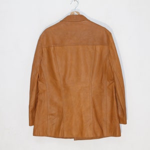 Vintage 70s Tan Safari Leather Jacket for Men - Genuine Brown Retro Outerwear, Size Medium