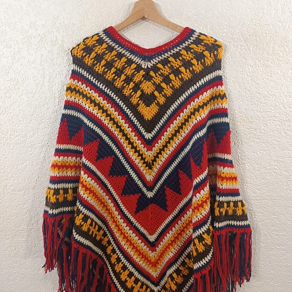 Multicolored Wool Poncho Size Medium, Crochet Pon… - image 5