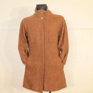 Vintage Houndstooth Tweed Wool Overcoat for Women - Small Winter Outerwear Gift