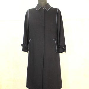 Vintage 80s Navy Wool Tyroler Loden Overcoat - Gothic Style Winter Trench for Women, Medium Size