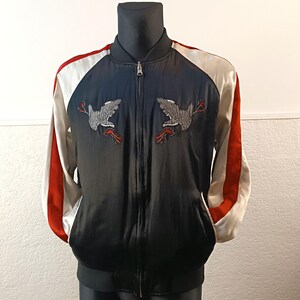 Reversible Sukajan Japanese-Inspired Embroidered Eagle Bomber Jacket - Black Kyoto Style Sweatshirt (Size M)
