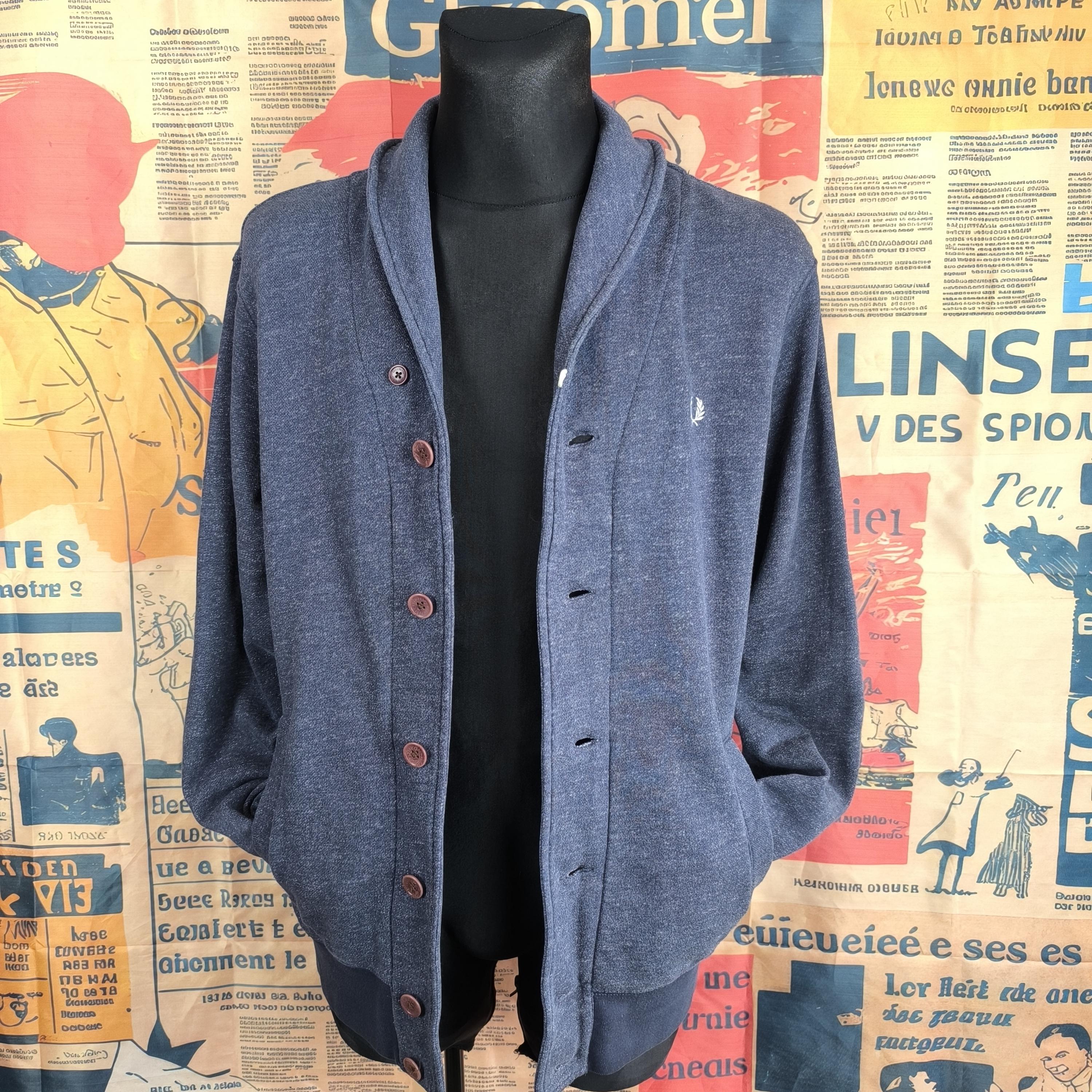 Vintage Fred Perry Navy Shawl Collar Cardigan - Classic Large