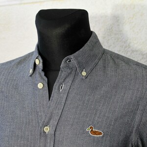 Vintage Carhartt Shirt Striped Tweed Woven Long Sleeve - Men's Small Navy Cotton Button-Up