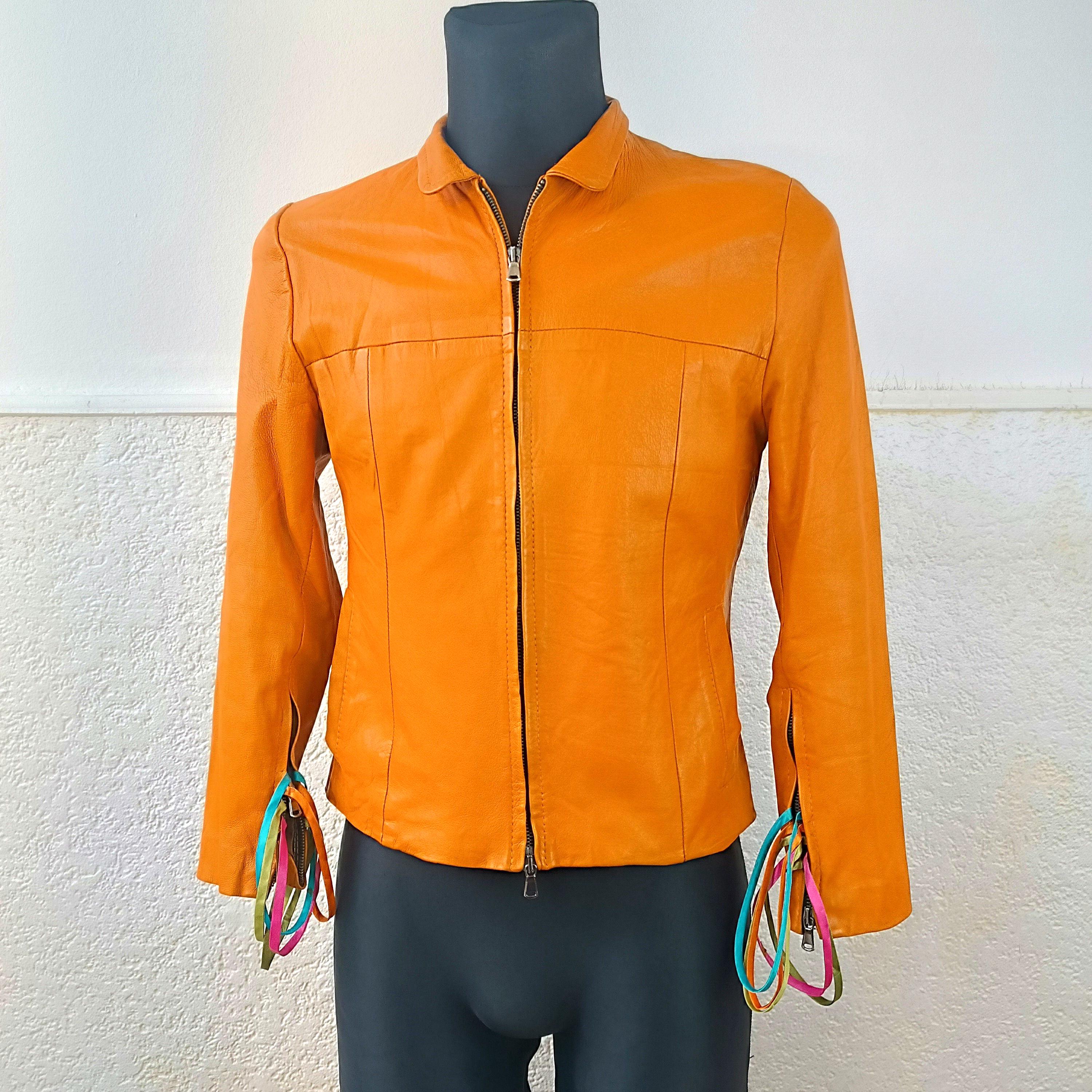 ジャケット A FERRETTI Woman Jacket Orange 33020114 0041 Orange Brando Genuine Leather Jacket - Leather Skin Shop