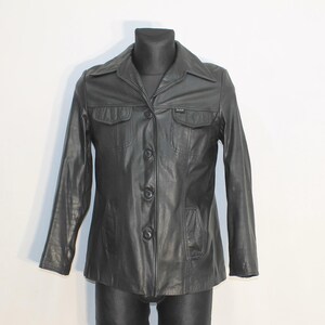 Veste en cuir vintage Femmes, veste boutonnée, veste en cuir des années 70 / Veste à col long / Veste en cuir souple, Veste minimale décontractée Taille Petite