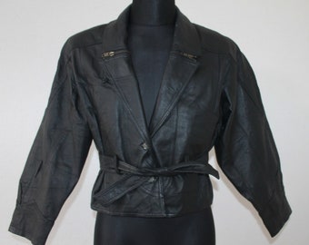 Motorcycle leather Jacket, 80s vintage leather jacket, Shorty Leather jacket, Womens Leather jacket, Steampunk jacket, cozy Jacket Size M
