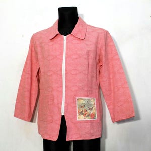 Pink patches Jacket Vintage Zip Jacket Women: 90s Boho Hippie Medium