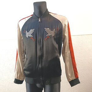 Reversible Sukajan Japanese-Inspired Embroidered Eagle Bomber Jacket - Black Kyoto Style Sweatshirt (Size M)