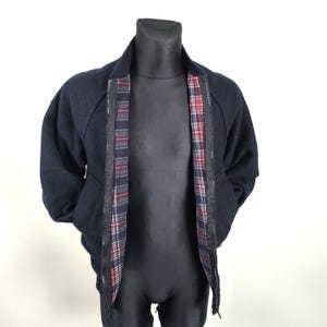 Navy Boiled Wool Bomber Jacket with Plaid Liner - Vintage Finnish Waterproof Minimalist Outerwear