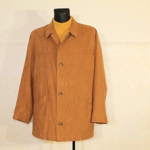 Vintage Bugatti Safari Jacket for Men - Tan Brown Minimalist Trench Coat, Casual Outerwear, Medium Size