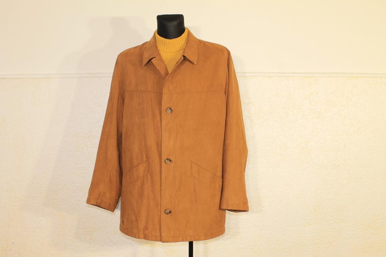 Vintage Bugatti Safari Jacket for Men - Tan Brown Minimalist Trench Coat, Casual Outerwear, Medium Size
