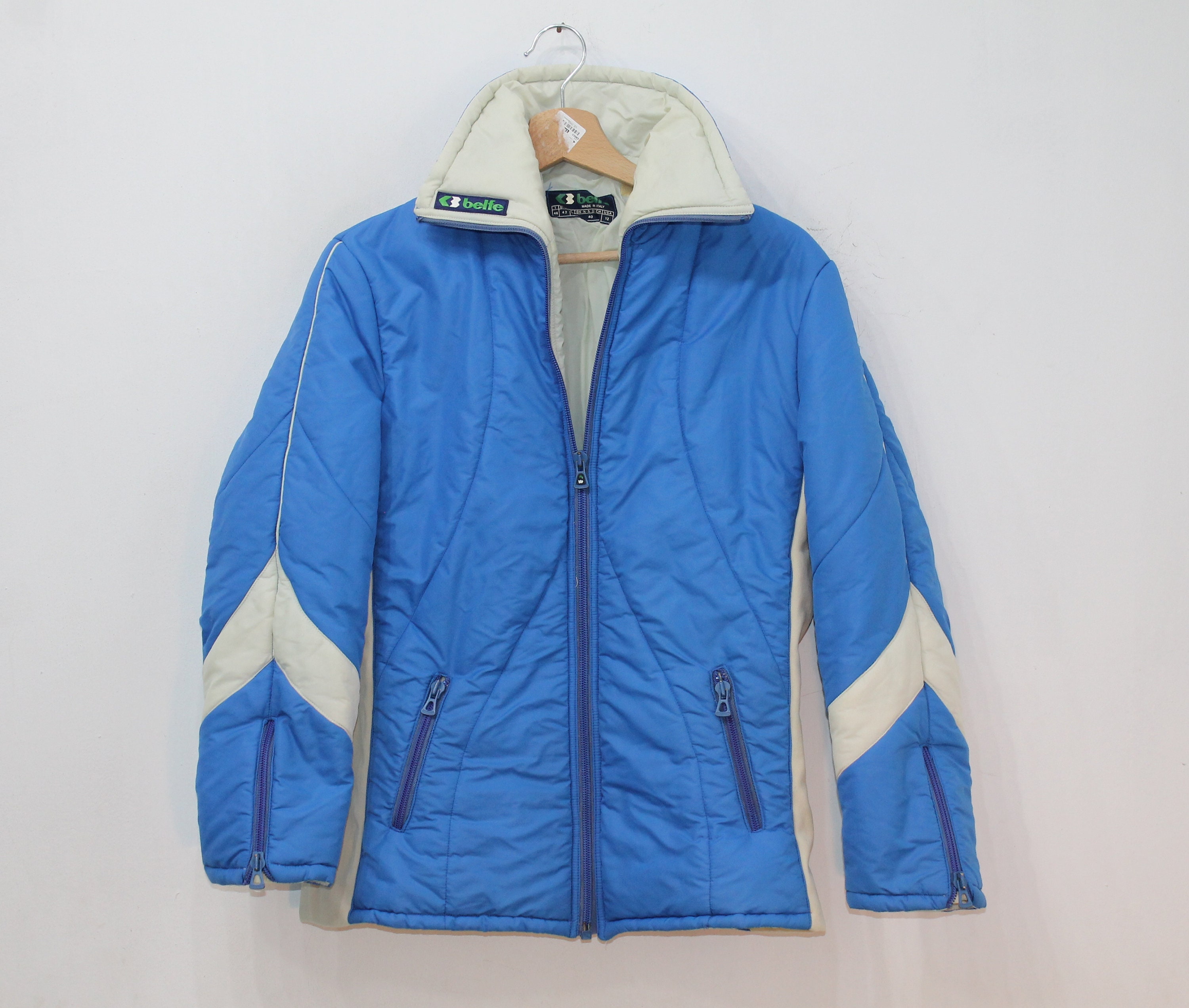 Padded Ski Jacket Womens Snow Suit Top Blue Snowboard Winter Jacket Coat Top Insulate Retro Belfe Italian Jacket Womens 70s Size M US 10 12