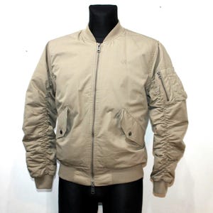 Men&#39;s Beige Military-Style Bomber Jacket | Casual MA-1 Aviator Flight Coat | Small Size