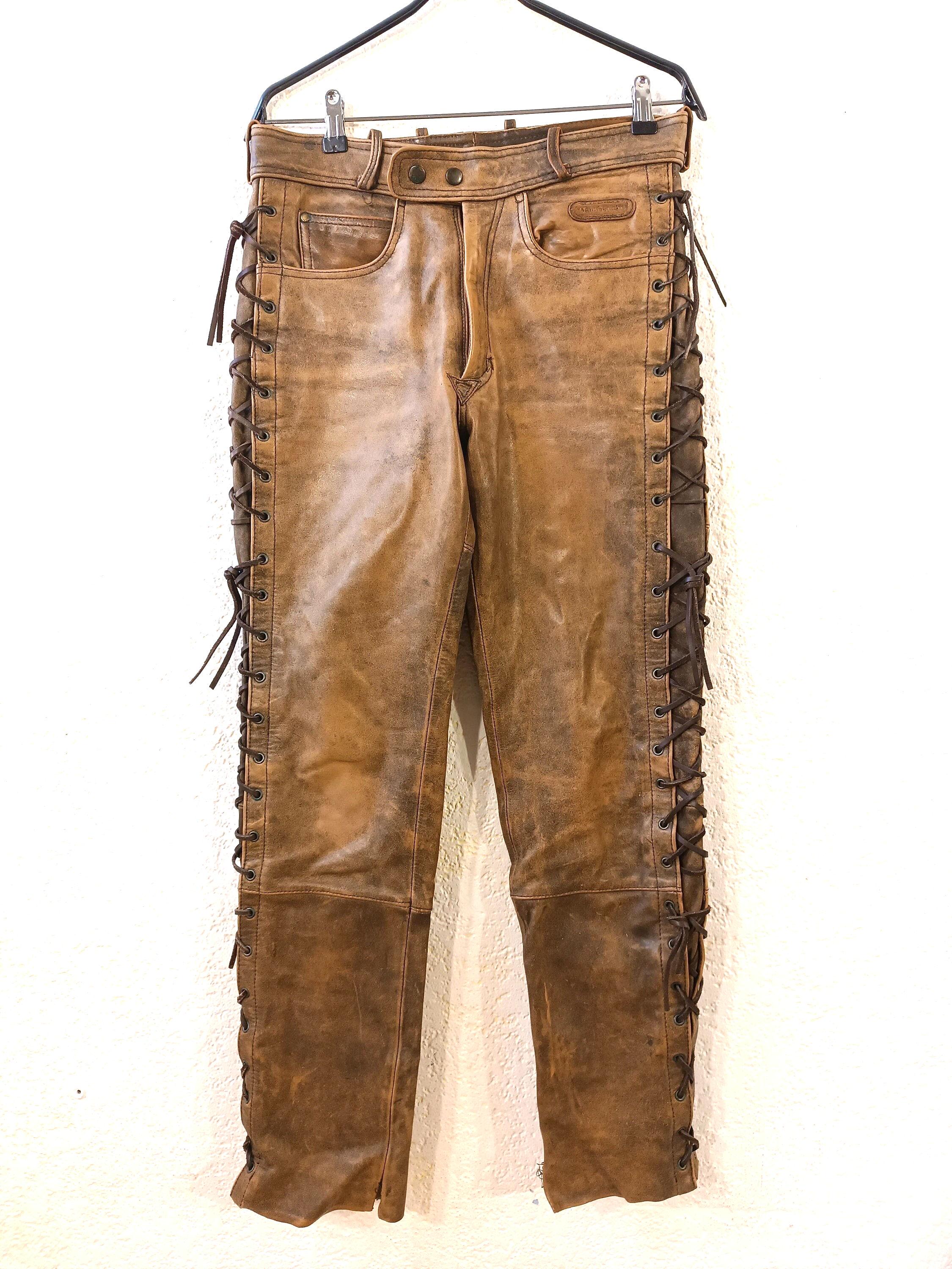 Vintage Distressed Hein Gericke Motorcycle Leather Cargo Pants