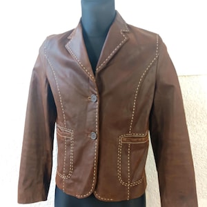Brown Leather Blazer: Vintage 90s Suede Buttoned Safari Jacket