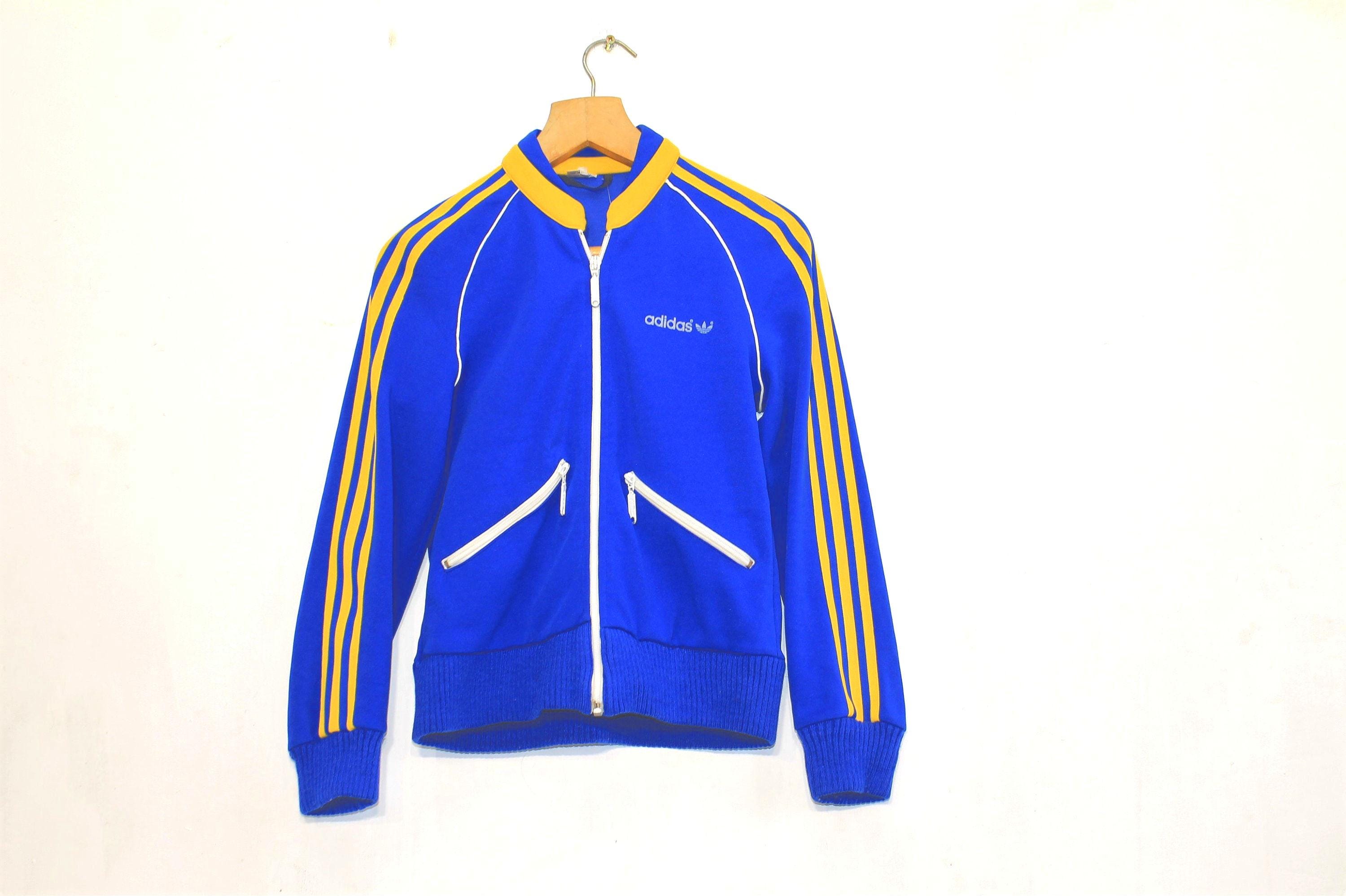 Vintage 70s Blue Adidas Tracksuit Jacket, Cotton Fleece Zip Vintage 70s Blue Adidas Tracksuit Jacket, Cotton Fleece Zip