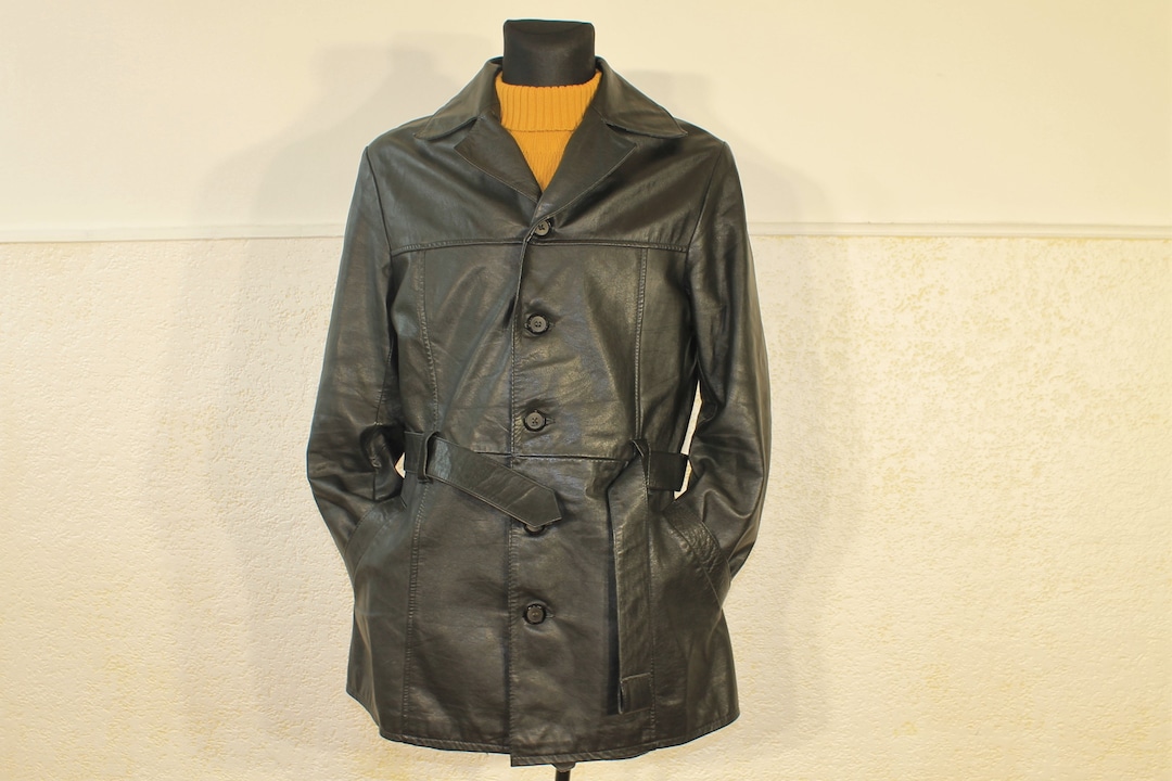 Detective Coat, Leather Trench Coat, Belted Leather Jacket, 70s Vintage ...