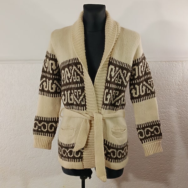 veste tricotée starsky et hutch, cardigan norvégien unisexe, cardigan en laine, veste en laine beige, vintage des années 80 Fair isle Cardigan Taille M