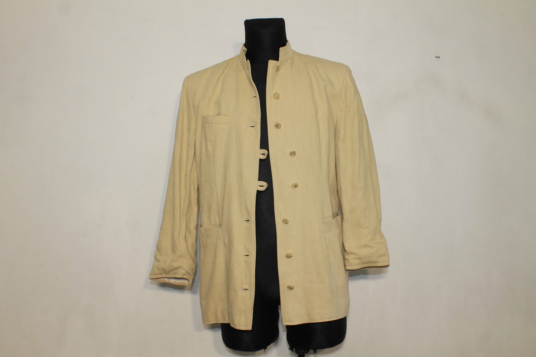 Linen Jacket Nehru Collar Women / Beige Linen Jacket / Buttoned Linen