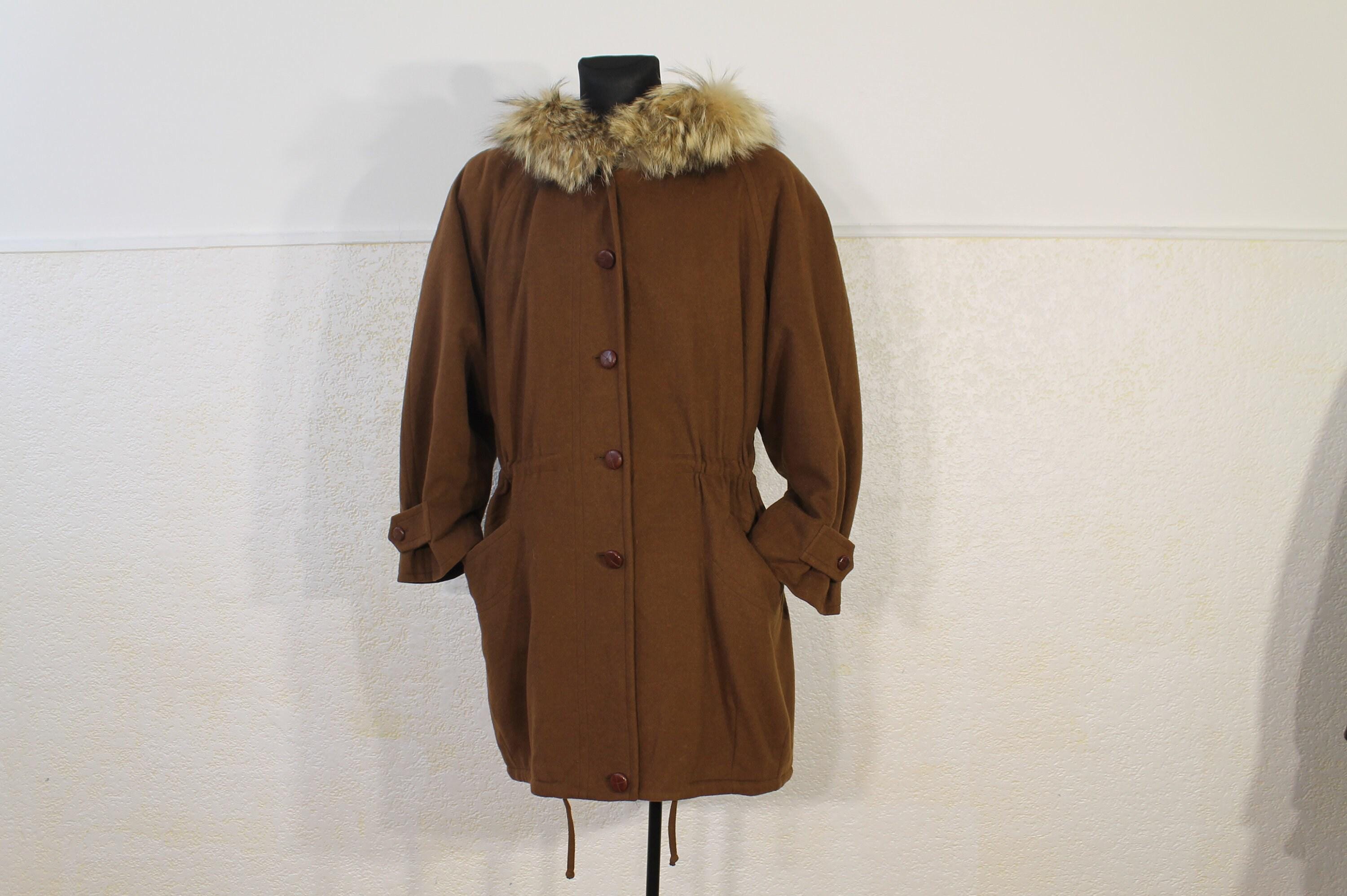 Beige wool half coat with fur trim, angora blend