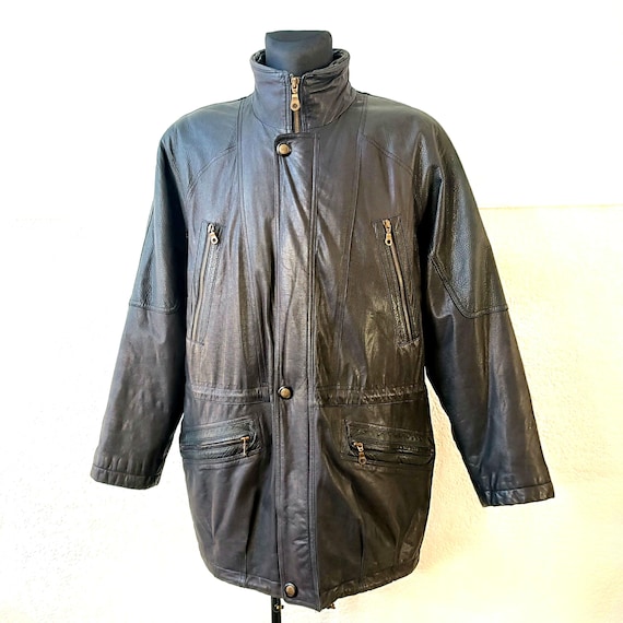 Vintage 80s Black Leather Trench Coat for Men Large Size - Etsy