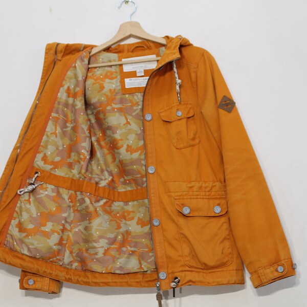 Camo Jacket Oneill Vintage Women / 90s Oneill Orange hooded Jacket Cotton / Surfing Jacket Oneill / Safari multi pockets Jacket Size Small