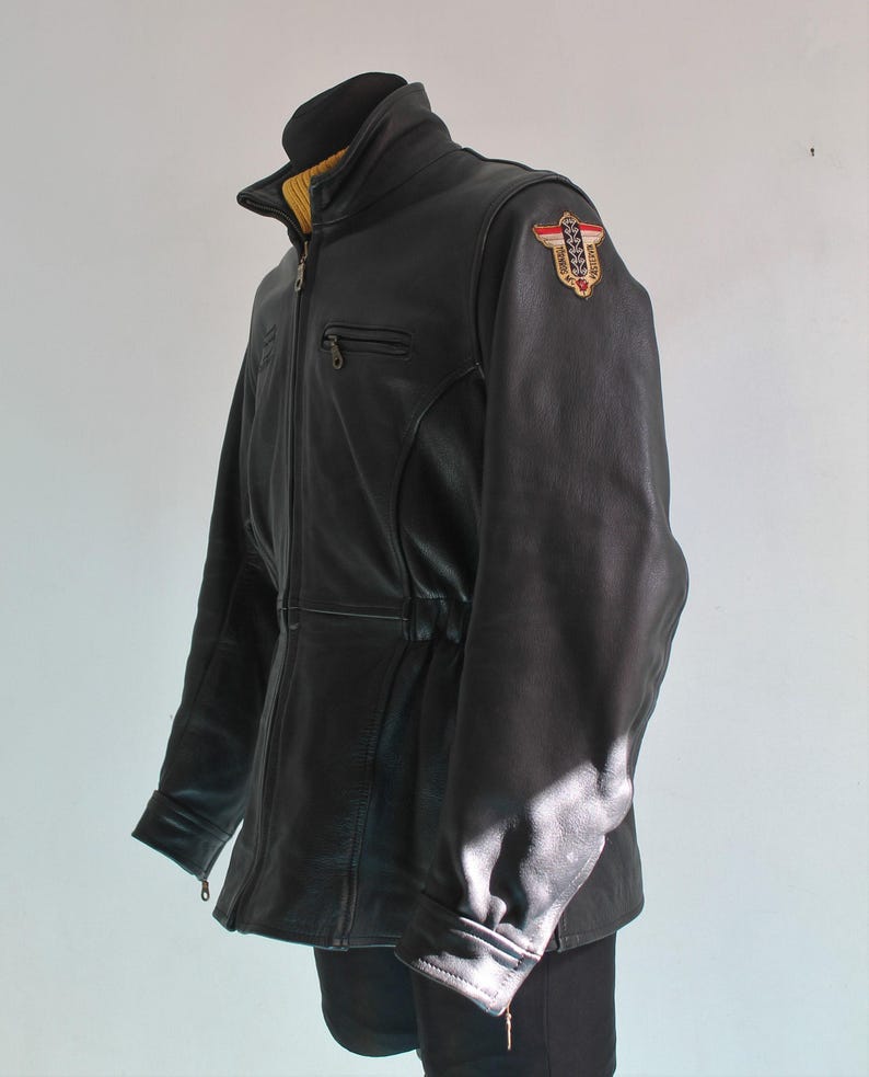 Motorcycle Jacket Women Vintage Cow Leather Black Cafe Racer Size 42 Large