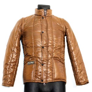 Vintage 80s Unisex Brown Puffer Ski Jacket - Detachable Sleeves, Insulated Winter Coat, XS Outdoor Wear