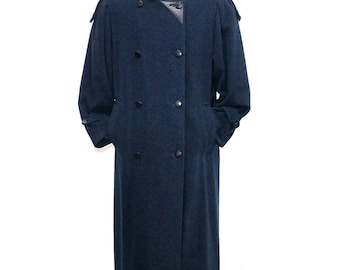 double breasted coat, Navy Wool Loden, UK 12 / US 10, Vintage 1980s