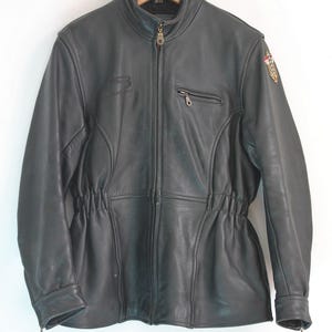 Motorcycle Jacket Women Vintage Cow Leather Black Cafe Racer Size 42 Large