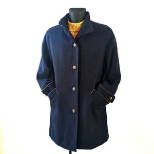 Alpaca Wool Overcoat, Navy Loden, Vintage German Medium Winter Coat