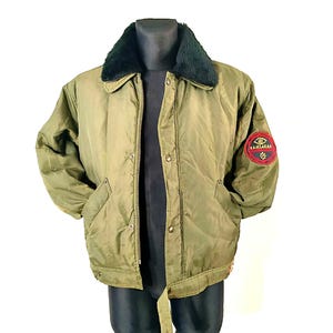 Vintage Aviator Jacket 80s Green MA-1 Bomber Jacket | Military Padded Pilot Puffer Coat | Medium