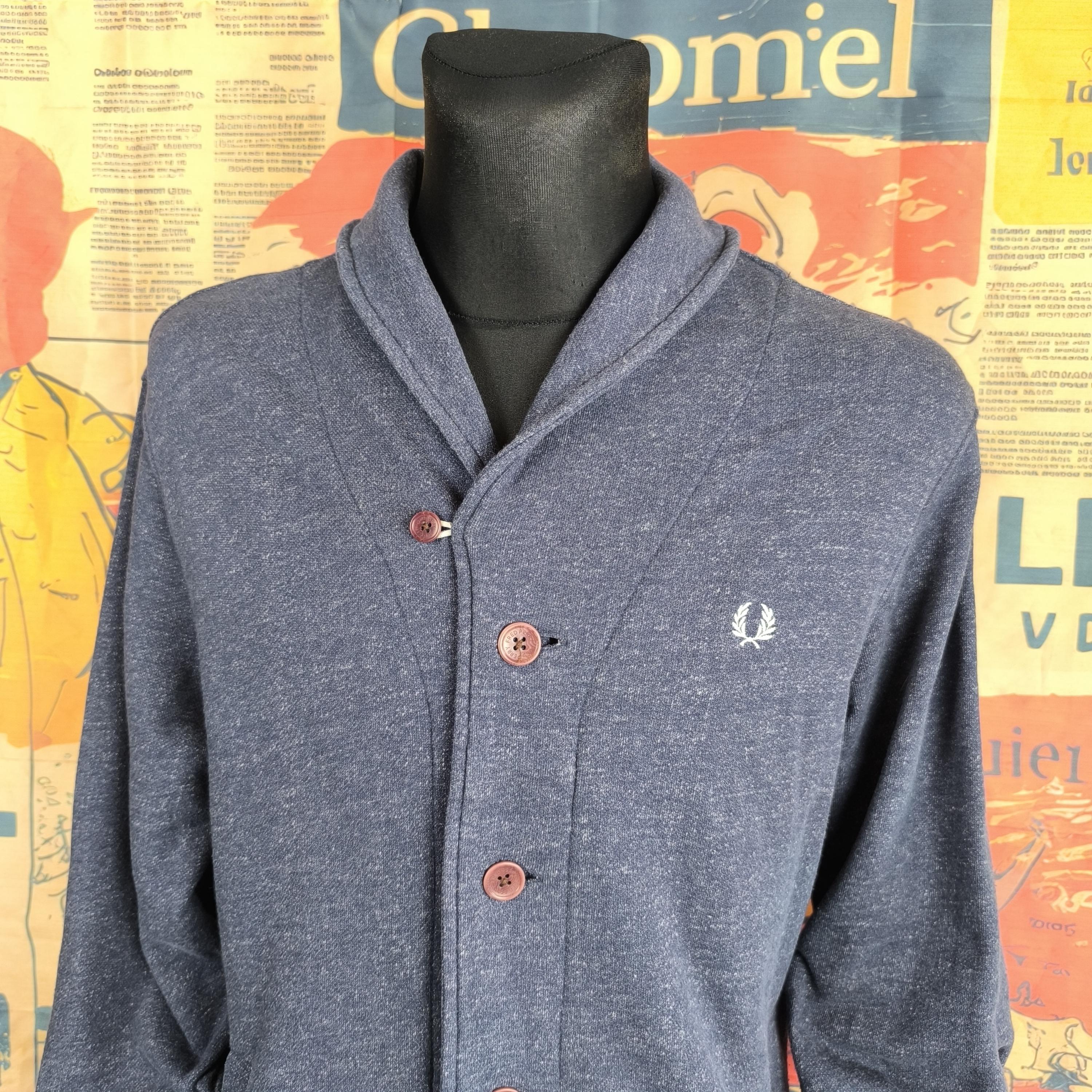 Vintage Fred Perry Navy Shawl Collar Cardigan - Classic Large