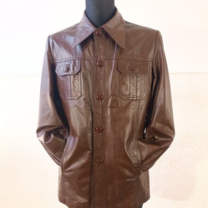 Veste en cuir des années 70, Safari Jacket Men, veste en cuir brun chocolat, veste en cuir vintage Taille Moyenne