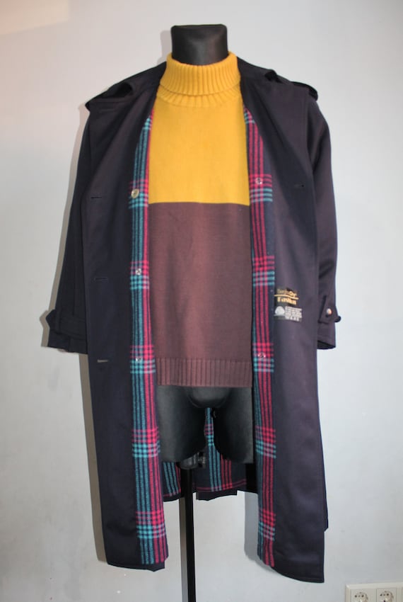 Vintage Wool Trench Coat Navy Coat Women Wool Coat 80s BERGHAUS Trench Coat Plaid Liner Winter Trench Coat Double Breasted Coat Size M Etsy UK