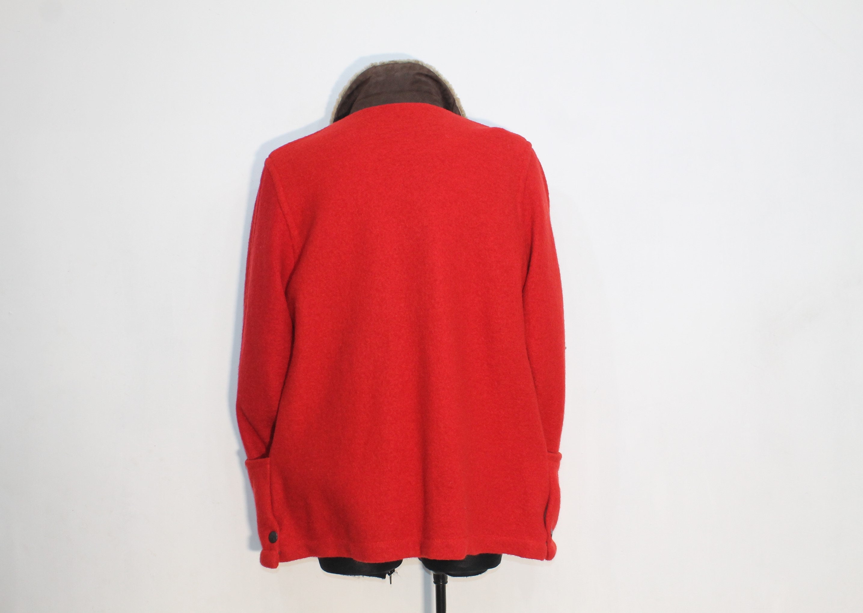 Boiled Wool Jacket Red Women / Boiled Wool Coat Fur Collar / Etsy