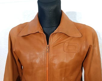 Vintage 70s 80s Leather Jacket Nappa Leather Point Collar Short