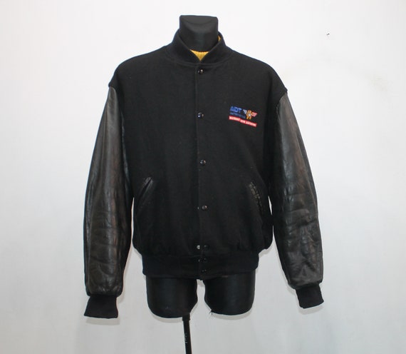 Black leather baseball jacket sale
