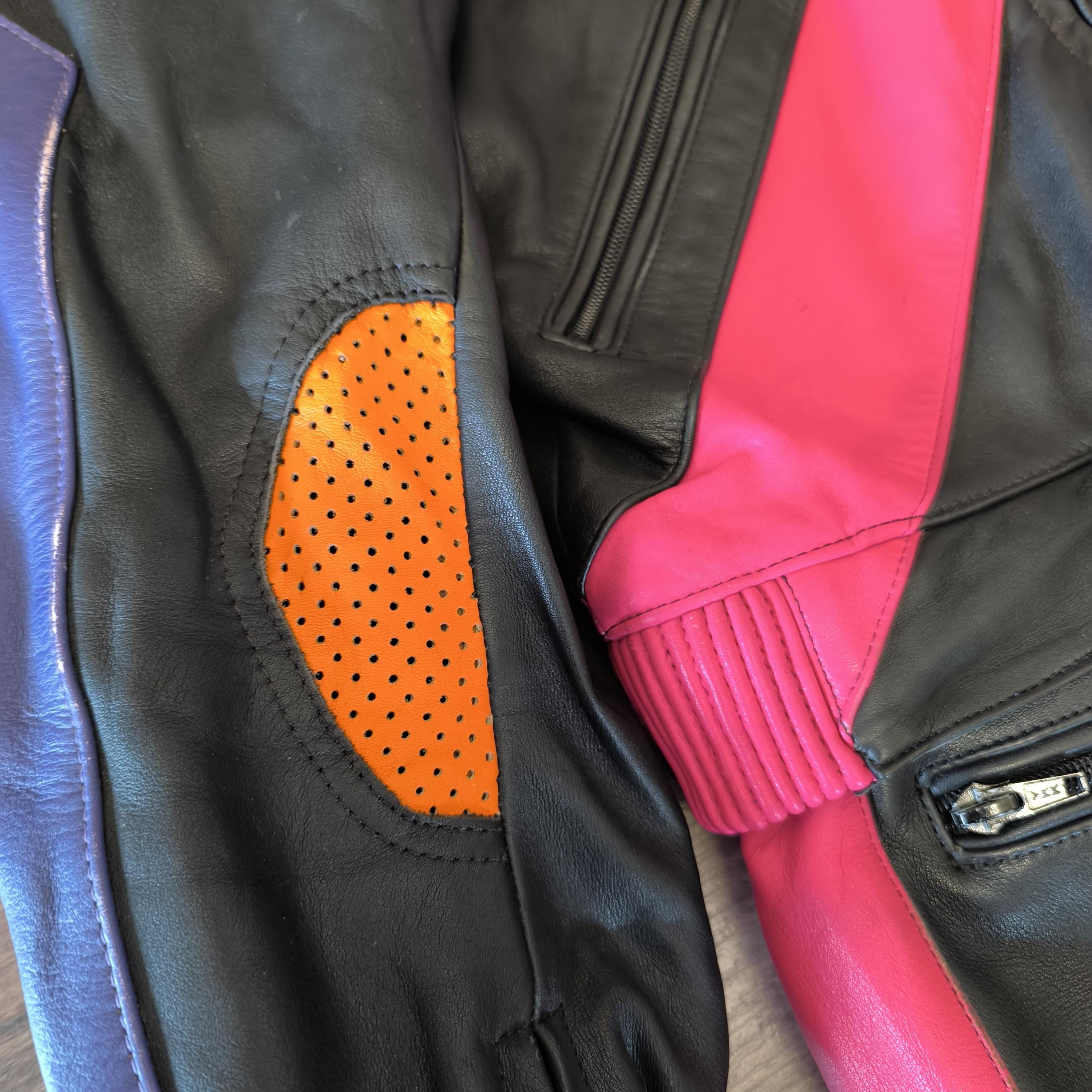 IXS Leather Suit Vintage 80s Two-piece Colorful Motorcycle Racing