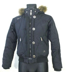 Vintage Helly Hansen kleine wattierte Skijacke für Damen - Retro-Winterjacke mit Kapuze