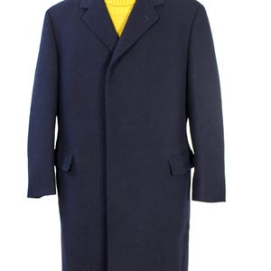 Manteau Crombie bleu marine vintage : manteau d&#39;hiver britannique en pure laine pour homme, style minimaliste, grande taille